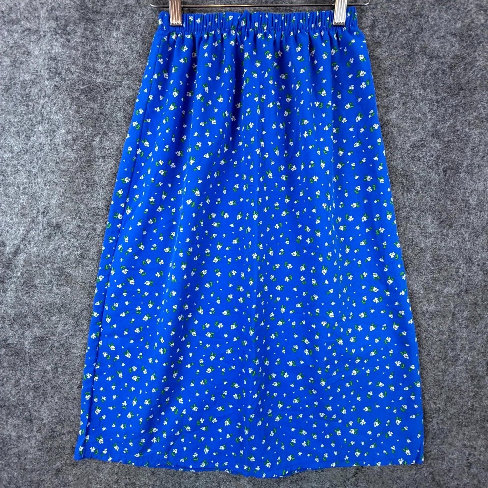 Vintage Neggl A-Line Skirt Womens XS Blue Floral Elastic Waist Back Slit Boho